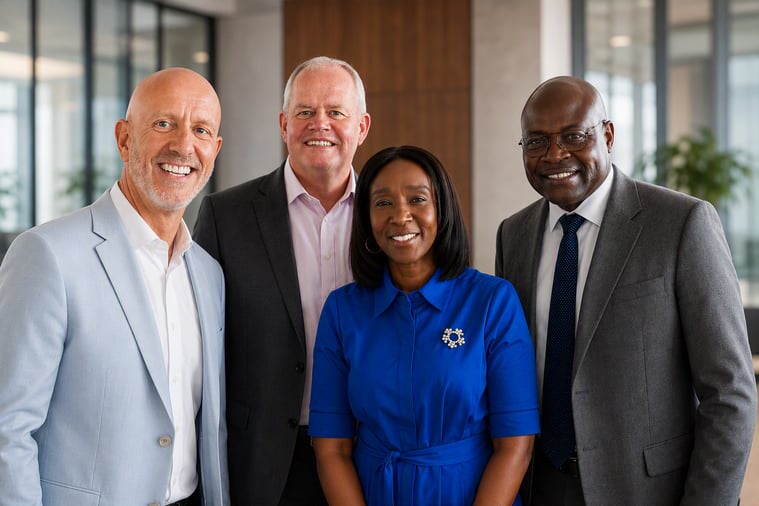 Adam Sherlock, CEO, Qinecsa, John Cogan, COO, Qinecsa, with Her Excellency Dr Delese Darko, Director-General of African Medicines Agency and Prof Alex Dodoo Senior Advisor to the Office of the Director-General, African Medicines Agency